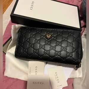 Gucci Animalier Zip Around Wallet Guccissima Leather Brand New